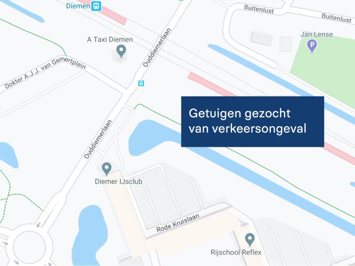 Betrokkene en getuigen verkeersongeval Ouddiemerlaan gezocht. ..