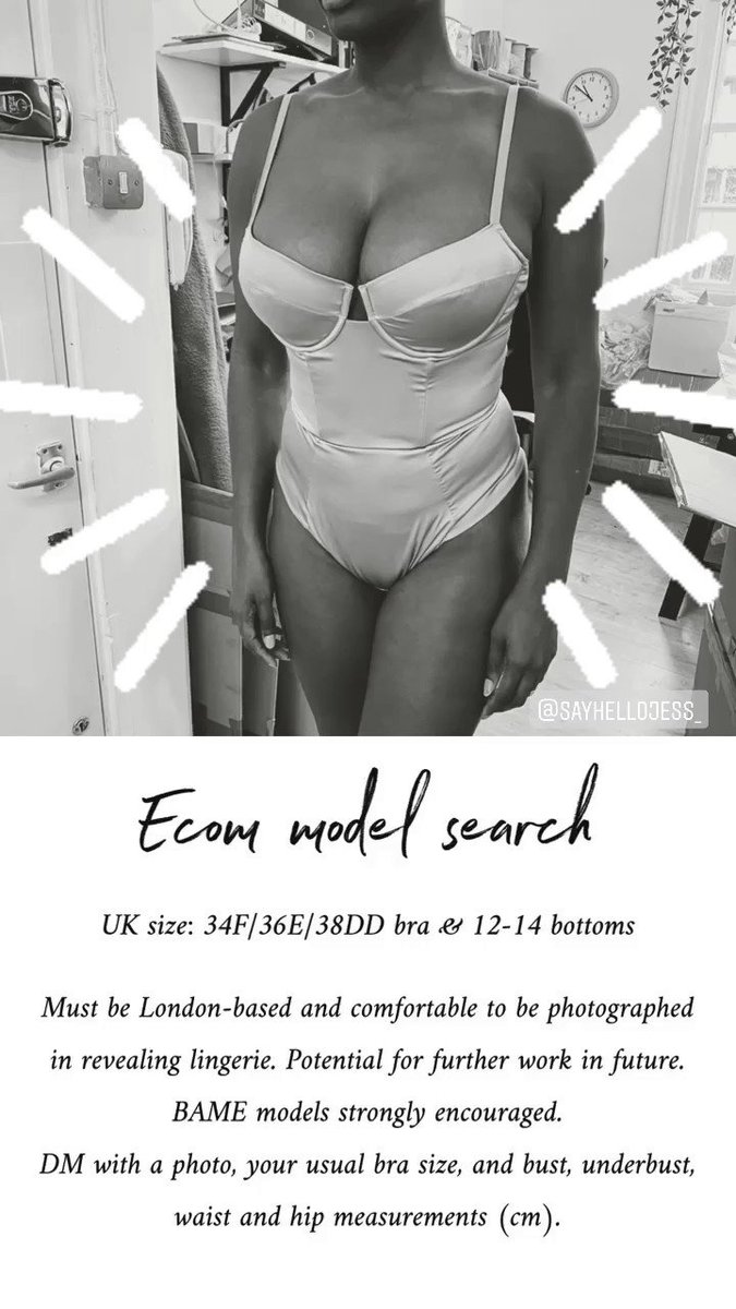 Studio Pia on X: Ecom model search UK size: 34F/36E/38DD bra & 12-14  bottoms. Must be London-based. Potential for further work in future. Face  will be cropped out. BAME models strongly encouraged.