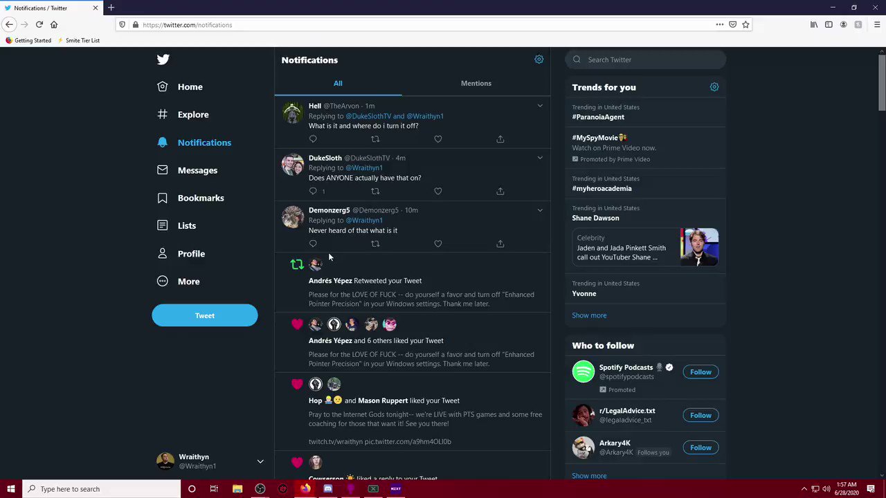 Wraithyn on twitter here is how you turn off enhanced pointer