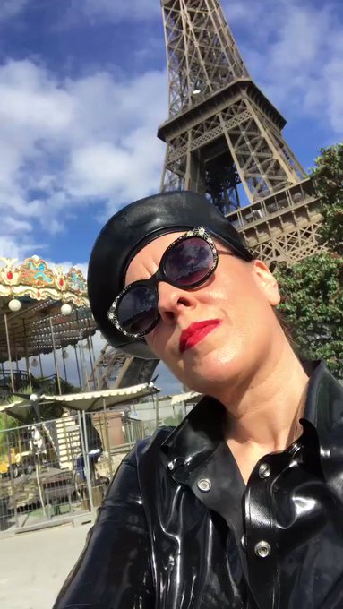 Beautiful weather in Paris earlier today. What a fine occasion for a latex photo shoot with @miss__may