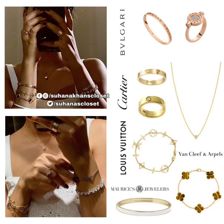 suhanakhanscloset on X: Suhana via Instagram on July 7 , 2020 Necklace -  Cartier Solitaire Rings - Cartier Love Rings, Bvlgari Flip Ring Bracelets -  Bvlgari Logo,LV Monogram,Van Cleef & Arpels Tiger