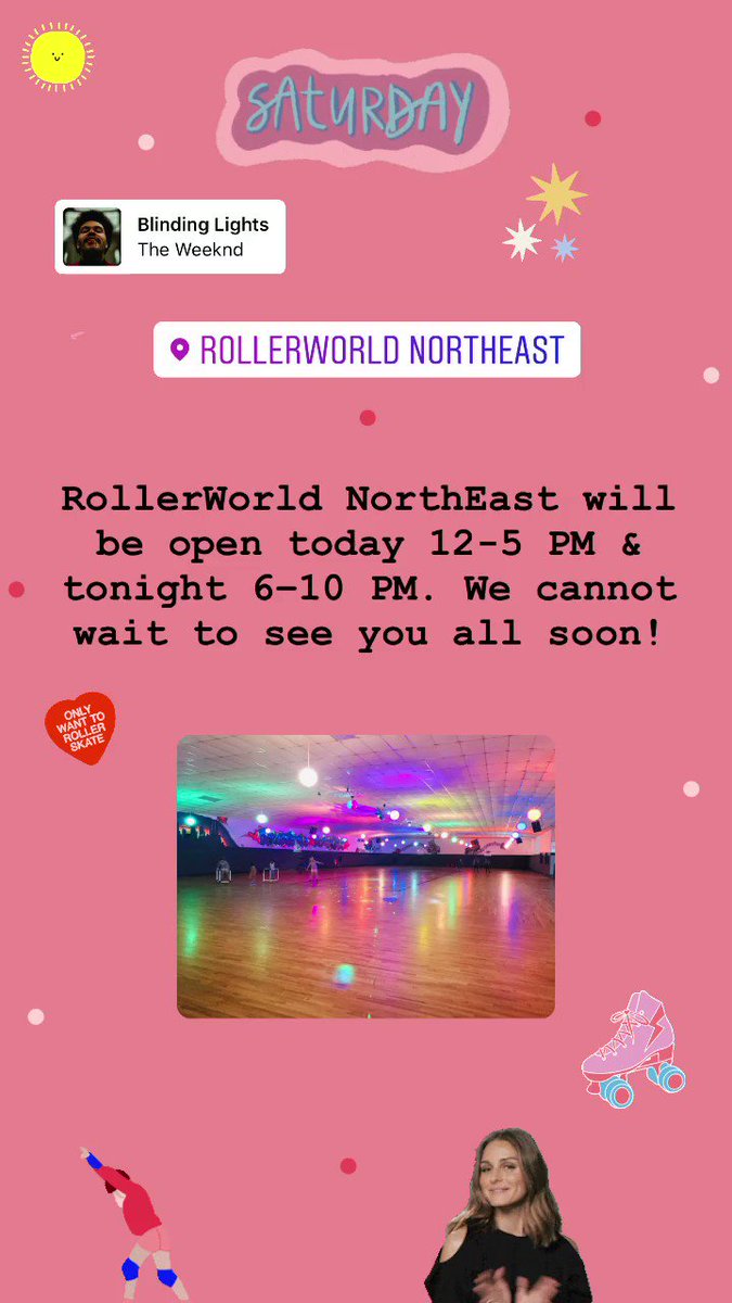RollerWorld NorthEast (@rollerworld_ne) on Twitter photo 2020-07-11 14:21:47 We are open today 12-5 PM & tonight 6-10 PM! We cannot wait to see you all! We are open today 12-5 PM & tonight 6-10 PM! We cannot wait to see you all!