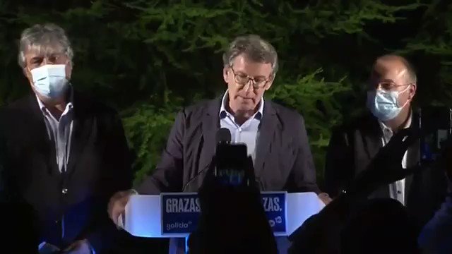 #12Jul 🇪🇸El presidente Xunta de Galicia, Alberto Núñez Feijóo, del conservador Partido Popular mantiene su mayoría absoluta, la cuarta consecutiva, al obtener 42 de los 75 escaños del Parlamento regional. "Vamos a decir, gracias, gracias y gracias a toda Galicia". Video: @el_pais https://t.co/ZChJJ2J74j