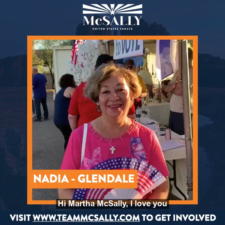 Martha McSally for U.S. Senate (@MarthaMcSally) on Twitter photo 01/08/2020 20:05:53 Arizonans like Nadia are fired up for this election. Nadia, I hope I get to meet you soon! Arizonans like Nadia are fired up for this election. Nadia, I hope I get to meet you soon!