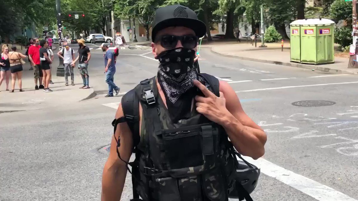 Angry man confronts and assaults elderly group of people holding patriotic gathering in downtown Portland in front of the courthouse. Video by @livesmattershow. https://t.co/ELf8VscJ9k