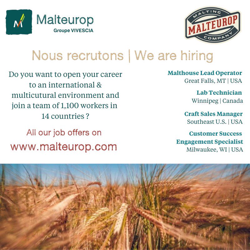 🇫🇷 Toutes nos offres d'emploi > https://t.co/zlfXNQacMy
🇬🇧 All our job offers > https://t.co/09ObJ689TO
#barley #malt #beer #craftbeer #emploi #joboffer #international @Malteuropmalt https://t.co/X77913EYy7
