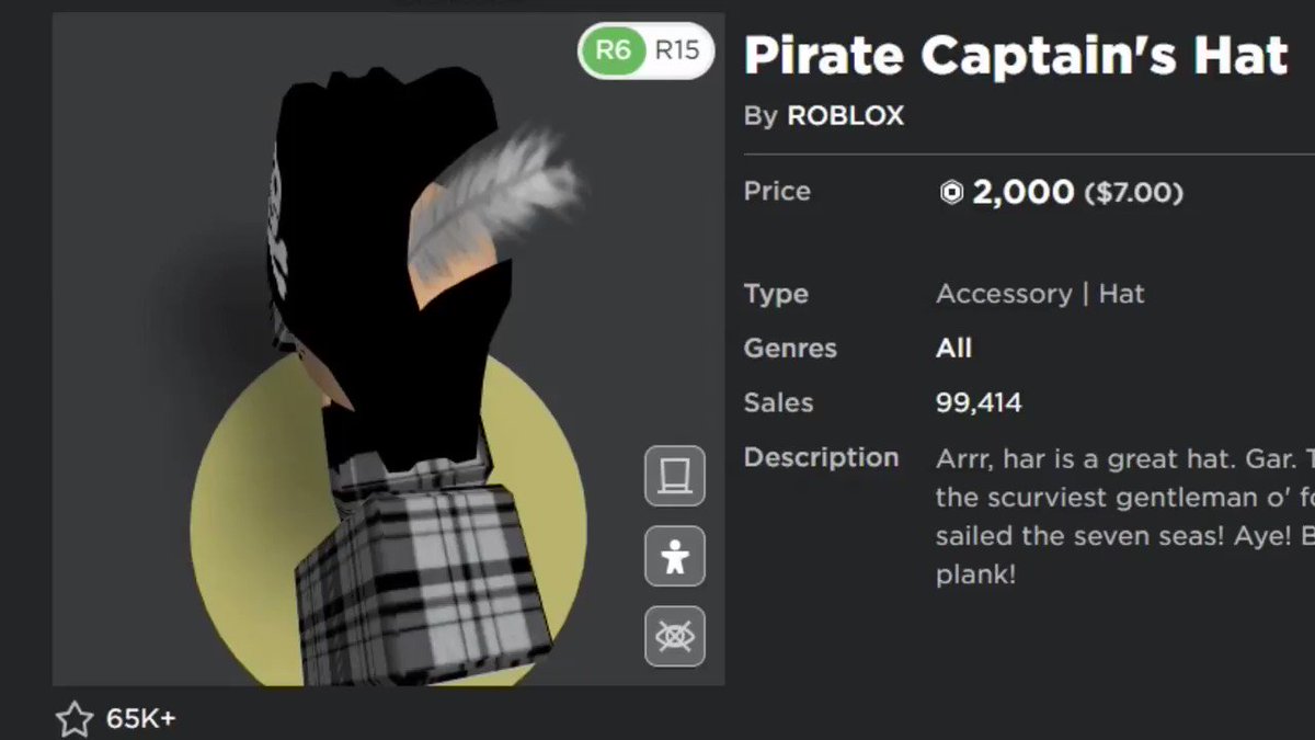 Candies On Twitter I Was Today Years Old When I Found Out The Og Roblox Pirate Hat Feather Was A Decal My Friend Learmenti Pointed It Out Https T Co Tbn7rzrn0q - captains pirate hat roblox
