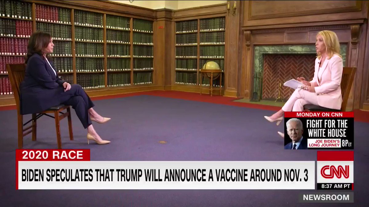 BASH: "Let’s just say there’s a vaccine that is approved and even distributed before the election. Would you get it?"
HARRIS: "Well, I think that’s going to be an issue for all of us. I will say that I would not trust Donald Trump... I will not take his word for it." #CNNSOTU https://t.co/jhxtdvaMF1