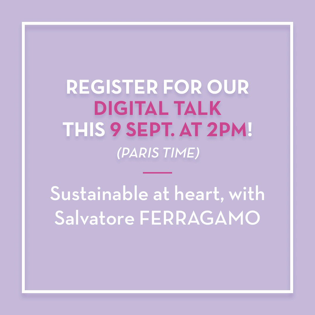 9 September 2020 at 2 pm -join our Digital Talk online:
Salvatore Ferragamo has been committed to sustainability since the 1920s: how to get inspired from these commitments and initiatives to take action?
To find out more and register ►https://t.co/FnSRGXxNUs https://t.co/0TXN1Jcc8z