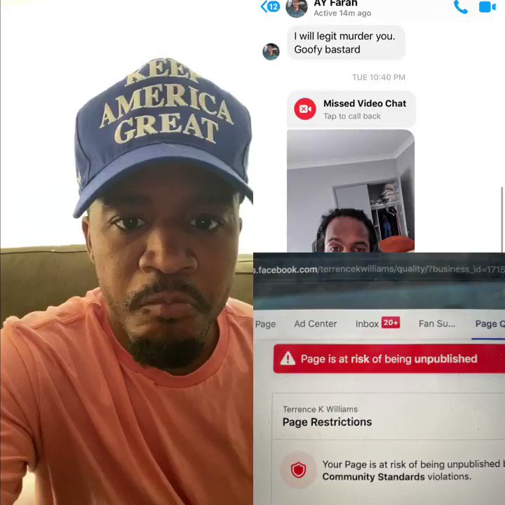 KILL ME?? People are threatening to murder me everyday!
But Facebook is trying to ban my account for supporting the President but they are allowing people to threaten my life ?
Help me save my account & expose FB
RT & USE
👉 #DontBanTerrencekWilliams https://t.co/ckpnTze0WE