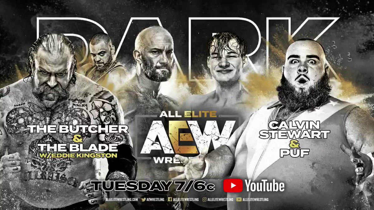 All Elite Wrestling (@AEWrestling) on Twitter photo 2020-09-20 17:31:24 We have ELEVEN stacked matches for you this Tuesday on Dark! Watch #AEWDark at 7e/6c via our YouTube channel at youtube.com/allelitewrestl… We have ELEVEN stacked matches for you this Tuesday on Dark! Watch #AEWDark at 7e/6c via our YouTube channel at youtube.com/allelitewrestl…