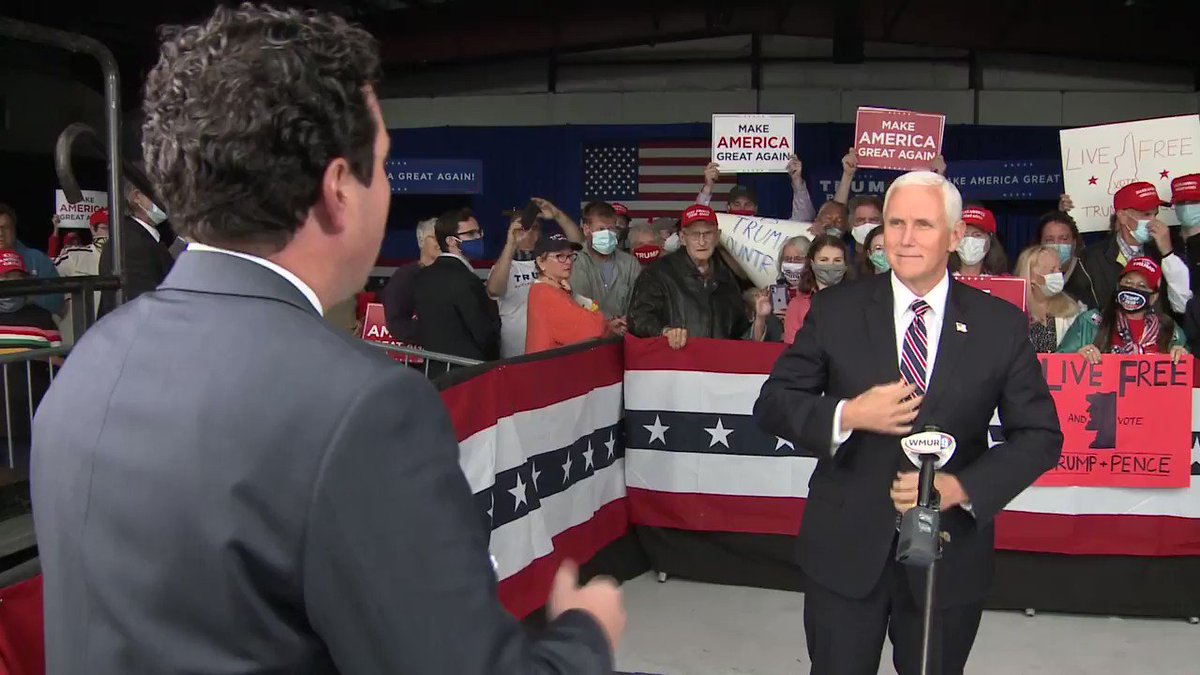 In 1-on-1 interview with @WMUR9 @VP Mike Pence addresses 200,000 American #COVID19 deaths: "There's not a day gone by those of us who've been working around the clock on this issue haven't thought of those families." #nhpolitics #WMUR https://t.co/9DxQy3Qy6m