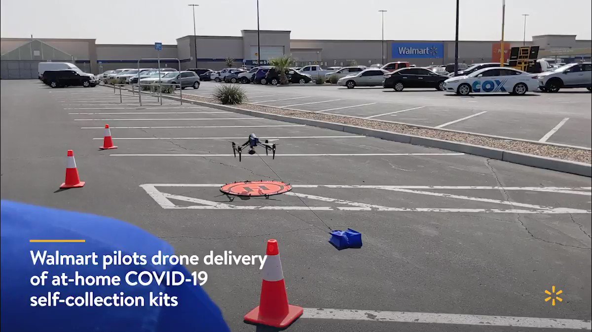 Drones are delivering COVID-19 self-collection kits to qualifying residences in North Las Vegas. We hope this trial and partnership with @QuestDX and @godroneup will help shape larger scale contactless testing and future delivery capabilities. https://t.co/jGqeOUMvJQ https://t.co/IMhUCC2DVo