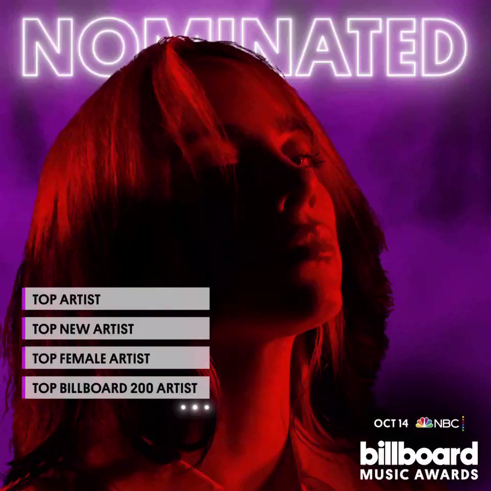 Billie is nominated for 12 @BBMAs.
Top Artist
Top New Artist
Top Female Artist
Top Billboard 200 Artist
Top Hot 100 Artist
Top Streaming Songs Artist
Top Song Sales Artist
Top Social Artist
Top Billboard 200 Album
Top Hot 100 Song
Top Streaming Song
Top Selling Song https://t.co/2aIwVoP9dg