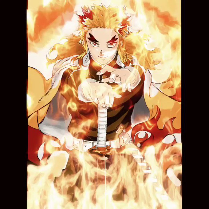 yjさんがTwitterに投稿した煉獄杏寿郎(鬼滅の刃)のイラスト。