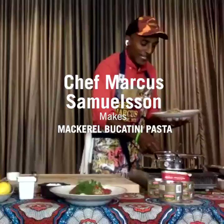 Chef Marcus Samuelsson @MarcusCooks creates a royal feast...Bucatini with King Oscar Mackerel, Swiss Chard, Preserved Lemon & Chili! Head over to https://t.co/dCYa8tVerR to watch Chef Marcus in action and get the amazing, easy recipe! https://t.co/PX8srGMP8q