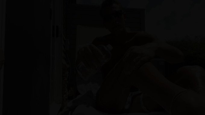 I'm in my back yard all oiled up & can't help myself - I finger my asshole and jerk off in public, swallowing
