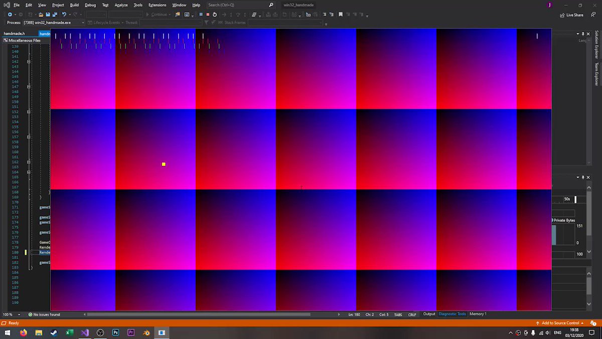 Slow-fading, click-throughable window, + live code editing over a looped gamestate - all in C with #handmadehero
Yea, this is pretty insanely awesome!!
#gamedev #indiedev #gaming #game #makinggames #gameprogamming #programming #handmade #coding https://t.co/xNQ5b3qCX9