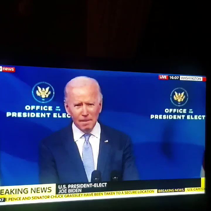 US President Elect Joe Biden urges Trump to 'step up' &amp; appear on TV to demand the end of the siege on the Capitol