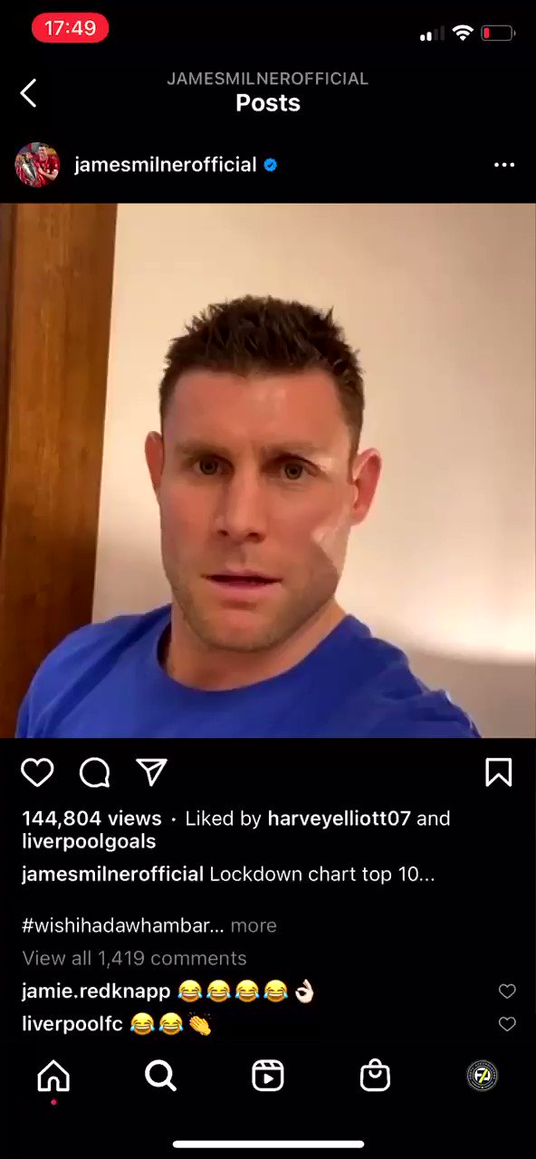 When James Milner did his lockdown  top 10 happy birthday Milly YNWA 