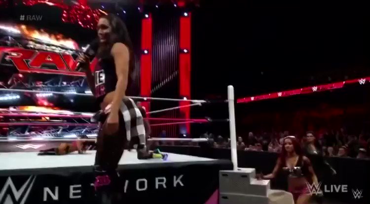 sasha banks dropping brie bella’s ass to the floor microphone announce table wwe monday night raw 2015 tamina tamother nikki bella naomi fighting i miss the crowd https://t.co/EPxB478sSC