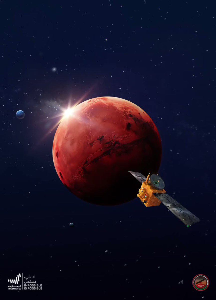 One day left until the #HopeProbe arrives on Mars. Follow this historic event tomorrow, 9 February, 2021
#ArabsToMars #ImpossibleIsPossible https://t.co/2PVmnBesR9