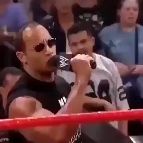 black owned meme bank on X: the rock dwayne johnson WWE wearing sunglasses  shades saying shut up bitch into the microphone audience crowd cheers clip  video  / X