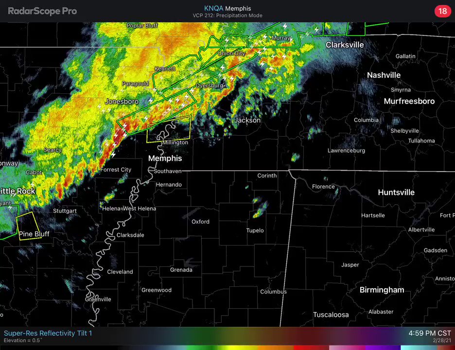 The line of thunderstorms approaching Memphis will enter Northwest Alabama later tonight… Small hail and strong gusty winds will be possible. An isolated tornado is possible, but not likely. https://t.co/wV1cLXQeH6