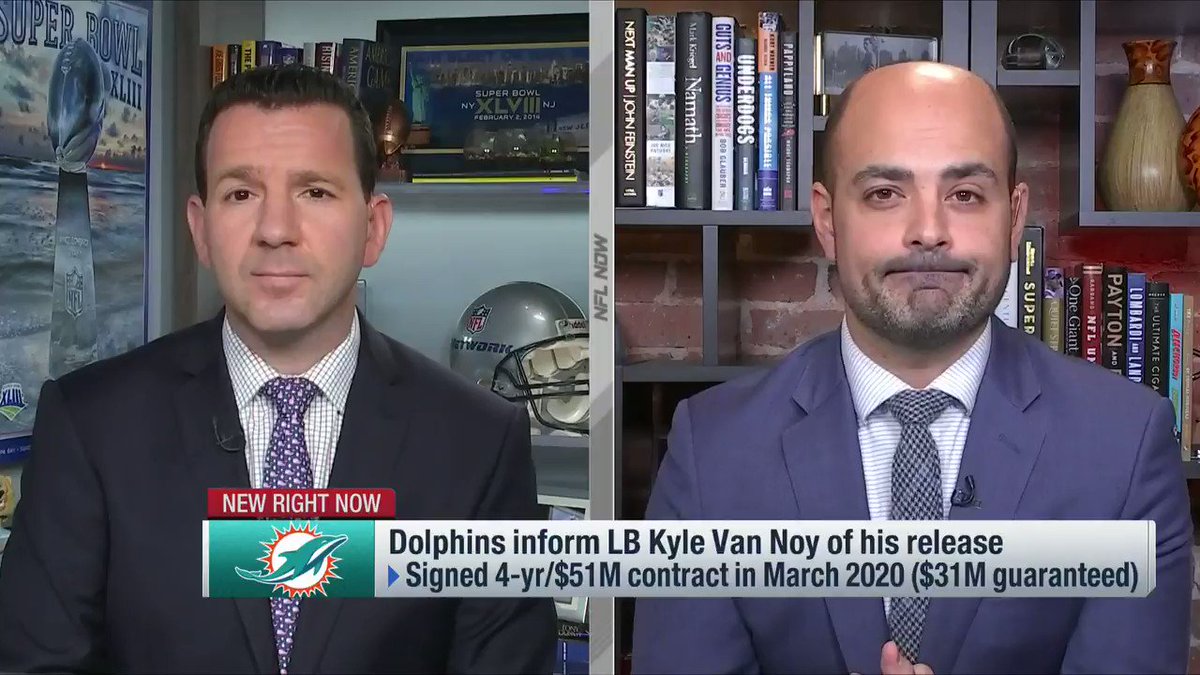 From NFL Now: Versatile LB Kyle Van Noy has played his last down with the #Dolphins, but a release won't come today as the team will try to trade him first. https://t.co/16qXractCF