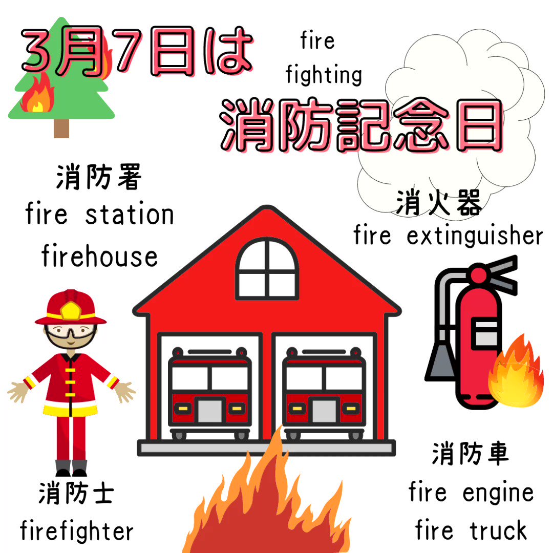 高木マーガレット Margaret Takagi Bilingual Mc マーガレットのワンポイント英語 217 3 月 7 日は 消防記念日 消防 Fire Fighting 消防士 Firefighter 消防車 Fire Engine Fire Truck 消防署 Fire Station 高木マーガレット Margaret Takagi Bilingual Mc マーガレットのワンポイント英語 217 3 月 7 日は 消防記念日 消防 Fire Fighting 消防士 Firefighter 消防車 Fire Engine Fire Truck 消防署 Fire Station