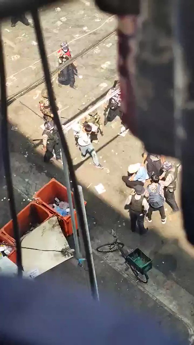 YANGON: Footage shows that young people are being beaten today by the military soldiers and riot police in Kyauktada, downtown Yangon. https://t.co/kcBhzqhvHz