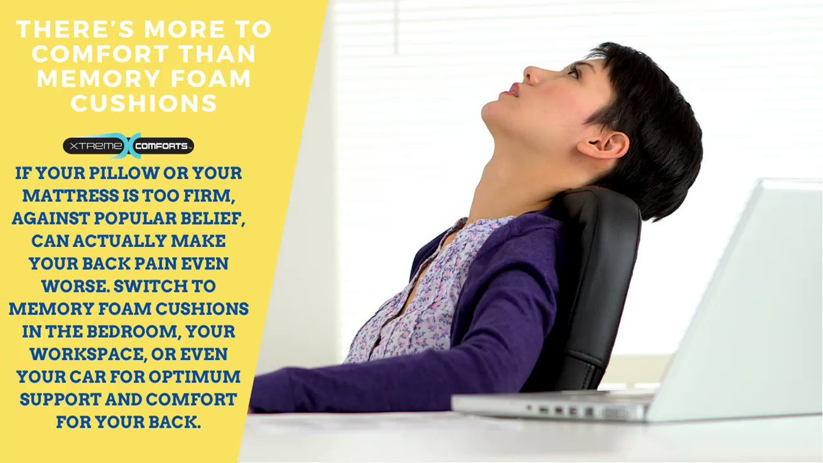 If your pillow or your mattress is too firm, against popular belief, can actually make your back pain even worse. Switch to memory foam cushions in the bedroom, your workspace, or even your car for optimum support and comfort for your back.

https://t.co/sM3kb07PkU

#memoryfoam https://t.co/tqeCqWjBr9