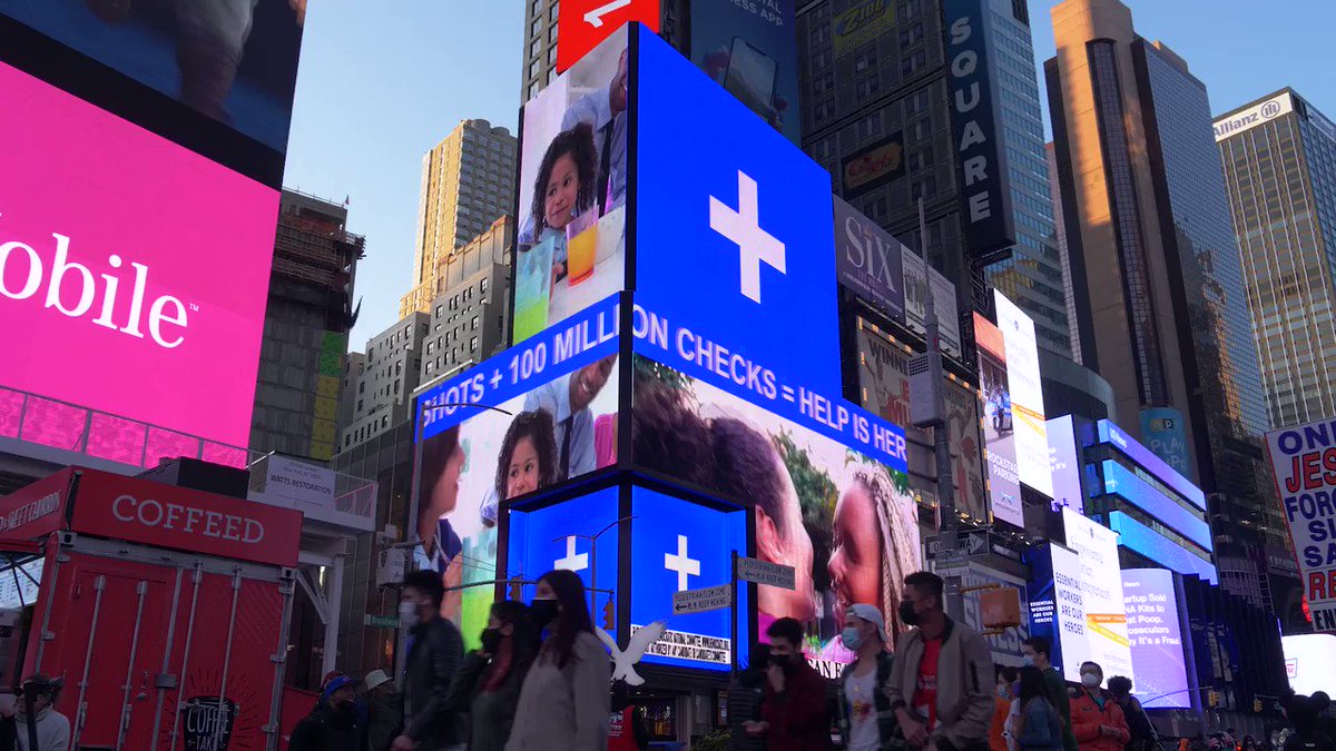 Democrats, let’s spread the word. Biden has gotten 100 million shots in arms in only 58 days.
We’ll be plastering this big win all over America, from New York’s Times Square to the dirt roads of South Carolina.
Help us spread the word! #HelpIsHere https://t.co/KmOldMQKpB