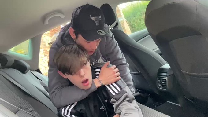 Destroying @gaytwink0001’s hole, while I have him pinned down in the car! ? Blasting my spunk straight