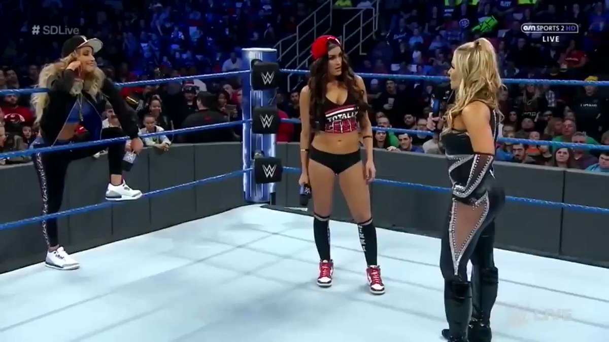 you caused all of this natalya running and attacking carmella throwing her to the christmas trees nikki bella shocked wwe smackdown microphones promo fearless princess of staten island queen of hearts https://t.co/199bggnB1T