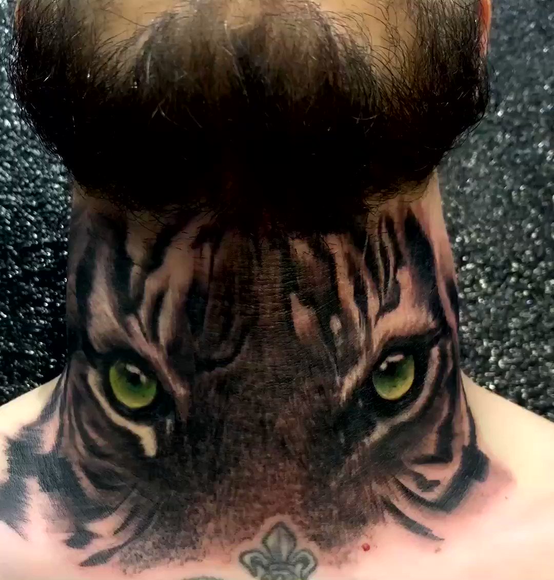 Halloween Panther Tattoo On Side Neck