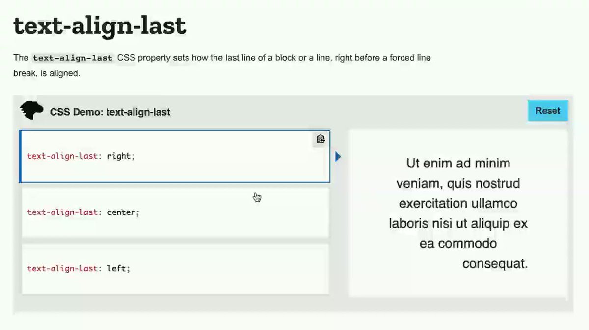 Adam Argyle on X: CSS `text-align-last` ๐ the *last* line of text, how do you want that to align? learn more on MDN / X