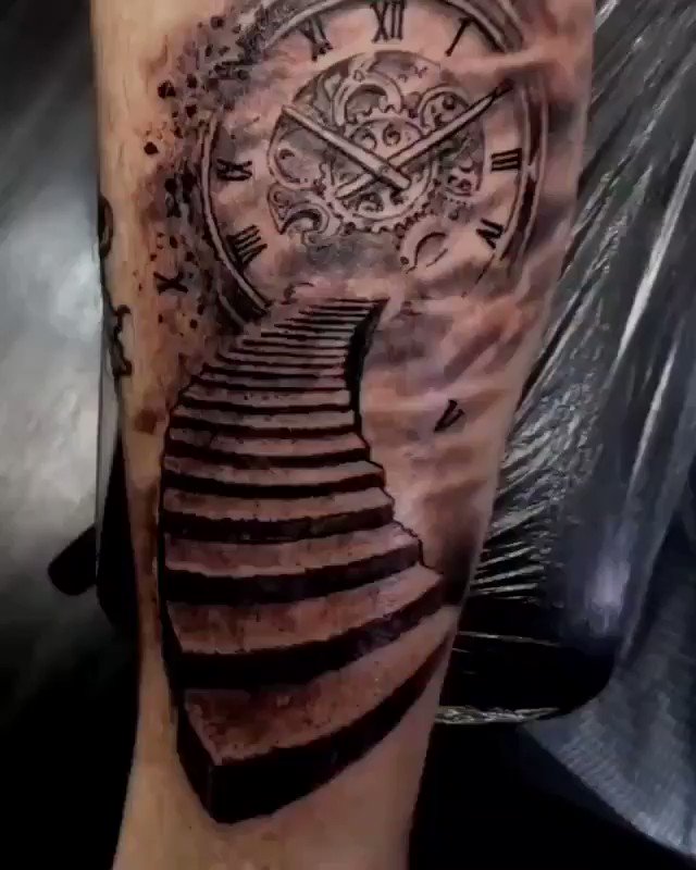 Engraved Circus Tattoo Parlour  Remake of the classic surreal design for  X bnginksociety blackandgreytattoo realisticink bestblackandgrey  bestrealistictattoos clocktattoo clock stairs engraved engravedcircus  circus circustattoo tattoo 