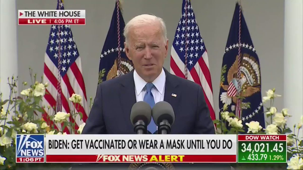 "Be patient with one another. You know, some may say, 'I just feel more comfortable continuing to wear a mask.' They may feel that way ... please treat them with kindness and respect." -- Biden https://t.co/v7UpJfIPGx