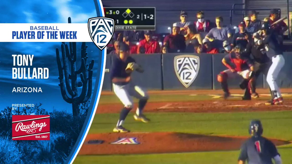 ๐ Drove in a team-best six RBI over three games
๐ฅ 1.167 slugging
#Pac12BSB Player of the Week: Tony Bullard, @ArizonaBaseball
Full Release โก๏ธ https://t.co/nQDbifnqSn
#BearDown | #BackThePac https://t.co/RjCTsdJ1Sj