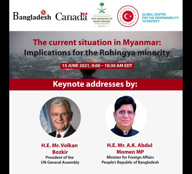On 15 June join me, the Foreign Minister of Bangladesh @AKAbdulMomen, President of UN General Assembly @UN_PGA, @waiwainu and other speakers for an event on #WhatsHappeningInMyanmar & the #Rohingya. Register here ➡️https://t.co/lHqVRBbUG7 https://t.co/pIuLc8UDqo