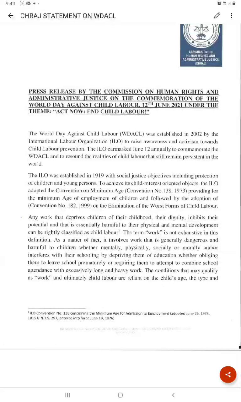 Chrajghana Press Statement On The Commemoration Of The World Day Against Child Labour 21 Click To Read T Co V50me1ps6n T Co 21ievk864r Twitter