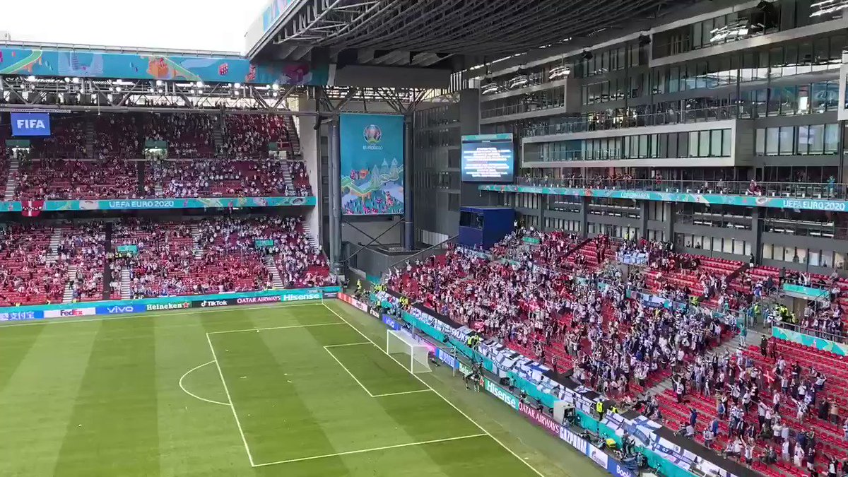 RT @robtdaly: Denmark and Finland fans sing the name of Christian Eriksen inside the Parken Stadium
https://t.co/TZCxMZJRHE