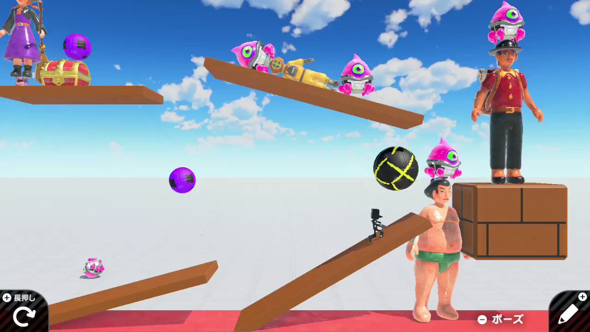 動いてるところはこんな感じ。一画面の2Dアクションのつもり。意味のないところで3Dになるのが面白い。 G 004 1RF 81X #はじめてゲームプログラミング #NintendoSwitch https://t.co/XfBHrxvXec
