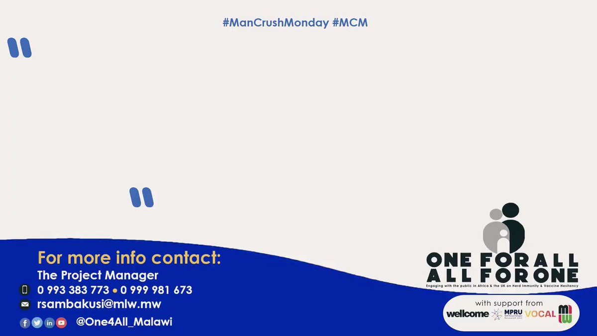 Its Man-day. Today our #ManCrushMonday is HSA Lameck Zidana of Chileka in #Malawi's commercial capital, #Blantyre. Watch&Share @wellcometrust @NIHR_MPRU @letsgetvocal @MlwTrust #Vaccination #HerdImmunity @RodSambakunsi @kjambo @RHeyderman @bellastarling @MalawiUNICEF @WHO https://t.co/KOFha9p2Gg