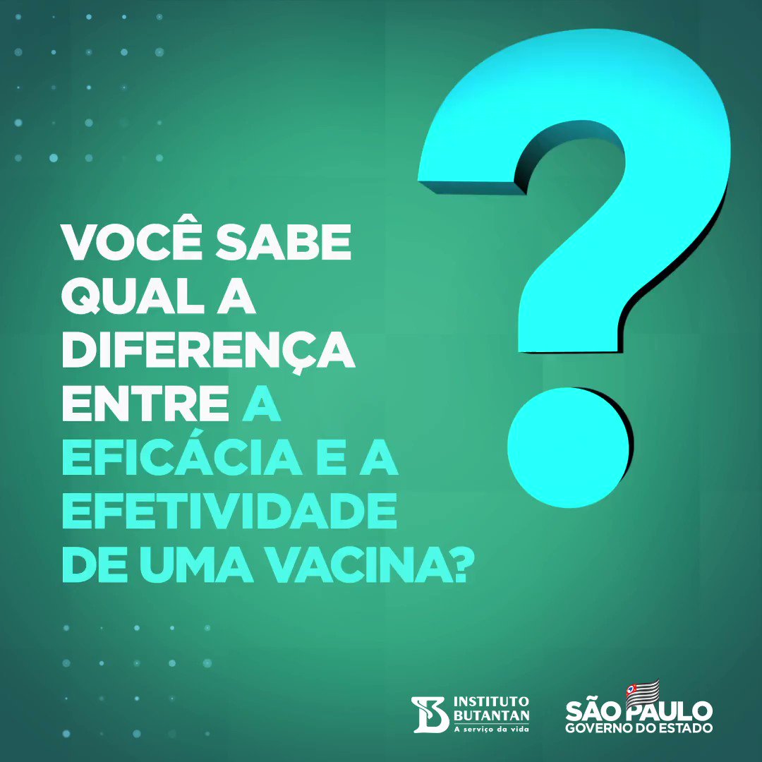 A Coronavac é segura, eficaz e protege contra a Covid-19, reconhecida pela Anvisa e pela OMS. Mas você sabe a diferença entre eficácia e efetividade da vacina? A gente explica. Assista. #Podeconfiar #ÉdoButantan #VacinadoButantan #Butantan120anos https://t.co/JSreyaR3lQ