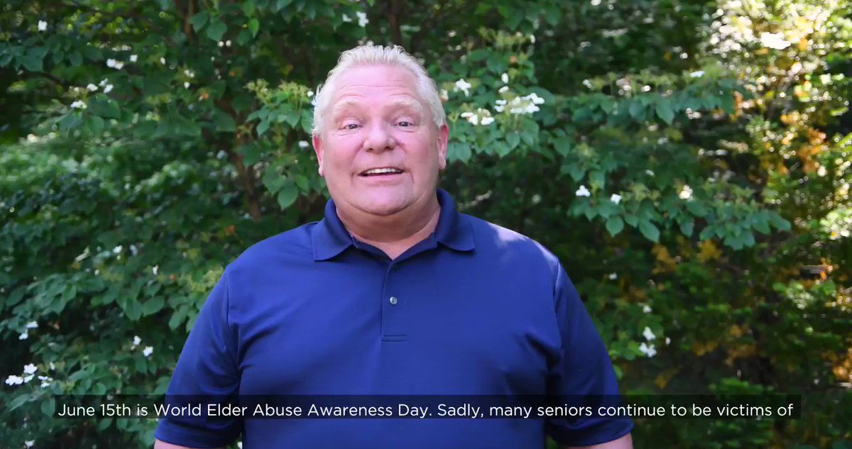June 15 is #WorldElderAbuseAwarenessDay. Too many #seniors continue to be victims of physical, emotional & physical abuse. This has no place in Ontario.
Let’s come together to show our support for Ontario’s cherished seniors who helped build our great province. #WEAAD2021 https://t.co/mr0ymvi1DX