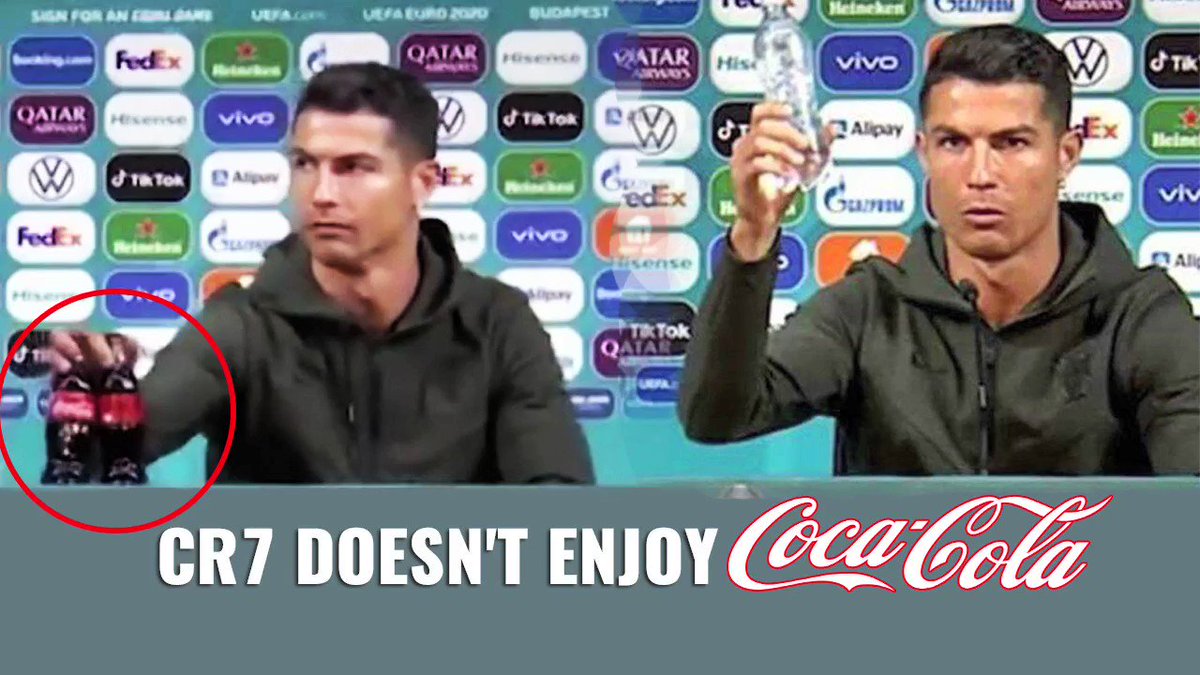 #Watch |Shortly after Portuguese soccer star #CristianoRonaldo slid 2 @CocaCola bottles away from him during a press conference,at least $4B was wiped off the soft drink company's market value, a/c to data from stock market research platform,Macrotrends
#ronaldococacola #INVideo https://t.co/JEDgW84J8J
