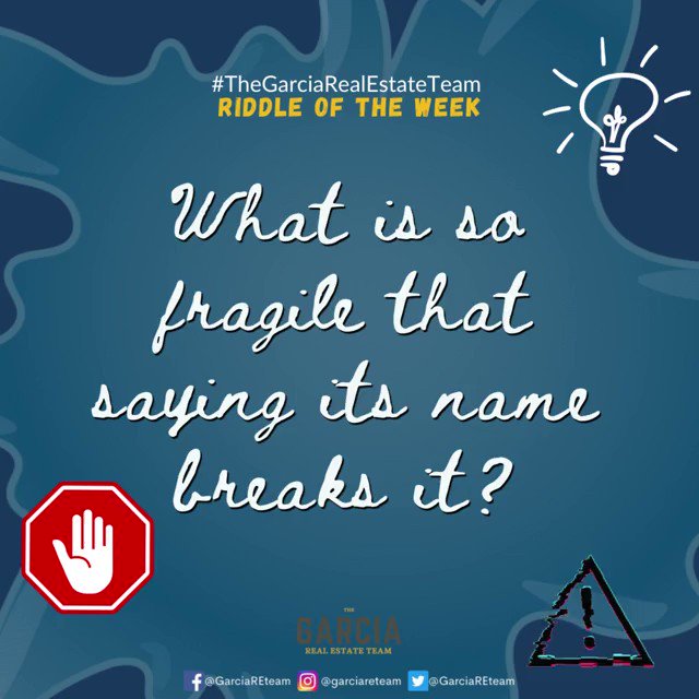 ๐กRiddle of the Week๐ก
โ What is so fragile that saying its name breaks it?โโโ
Enter your answer in the comments section.. The correct answer will be revealed next week.
Good Luck!
#RiddleOfTheWeek #Solve #Puzzle #BrainTeaser #Guess
#MichaelGarcia https://t.co/yBv6nyy2Ry