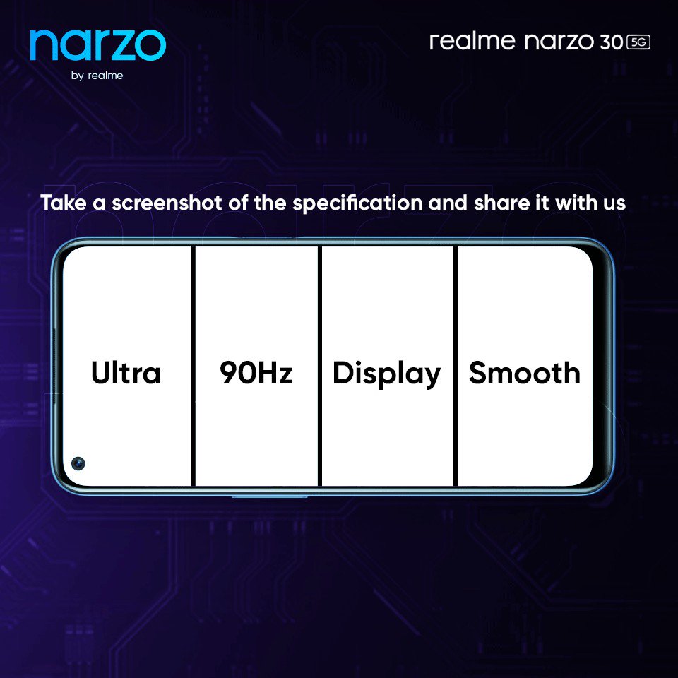 The #realmeNarzo305G flaunts a world-class Display.
Take a screenshot of the correct specification and share it in the replies using #UnleashPeakPerformance and stand a chance to #win a realme narzo 30 5G Smartphone.
#Contest https://t.co/leveRILzA4